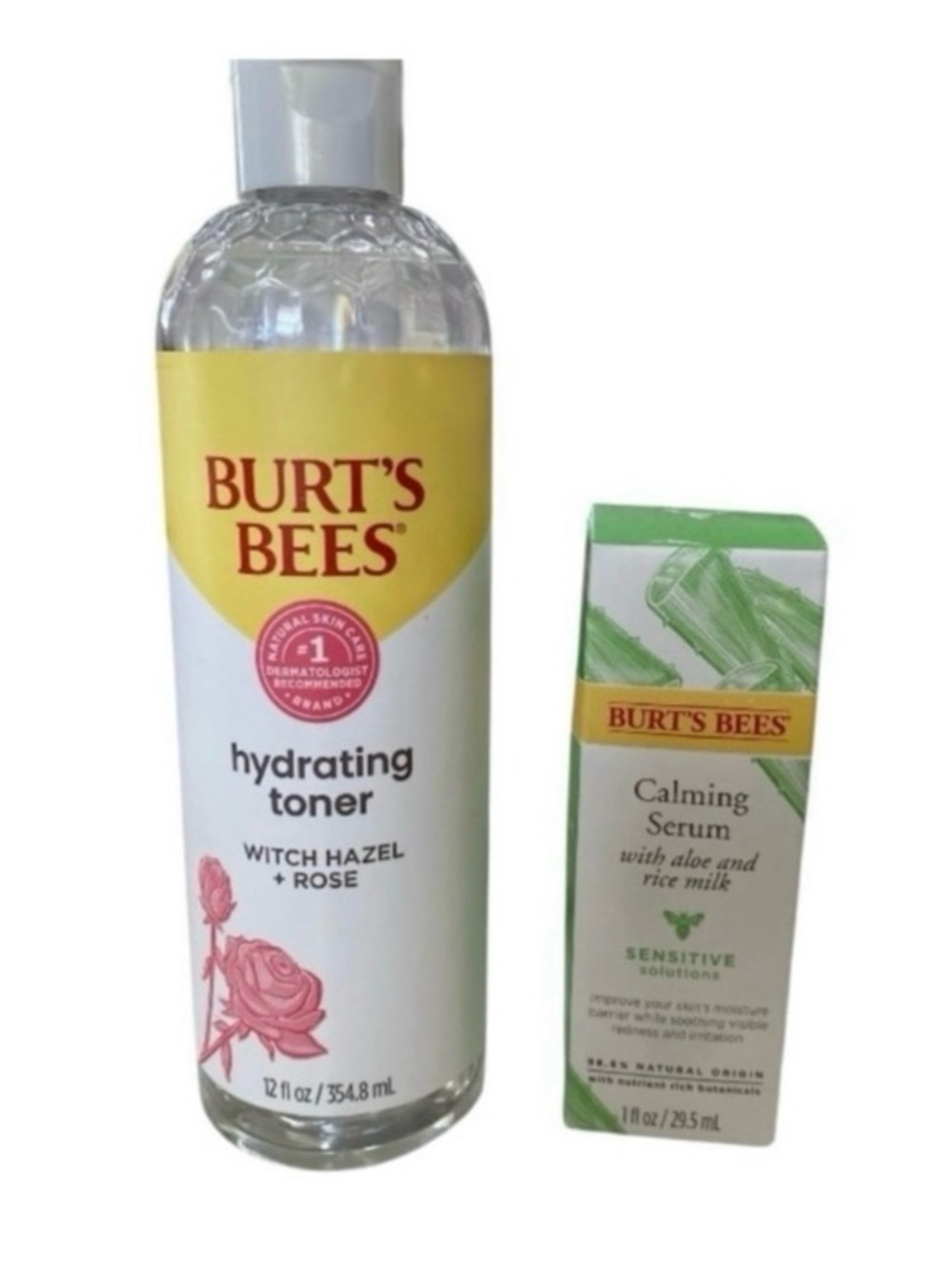 Burt's Bees Hydrating Toner Witch Hazel + Rose and Calming serum with aloe set